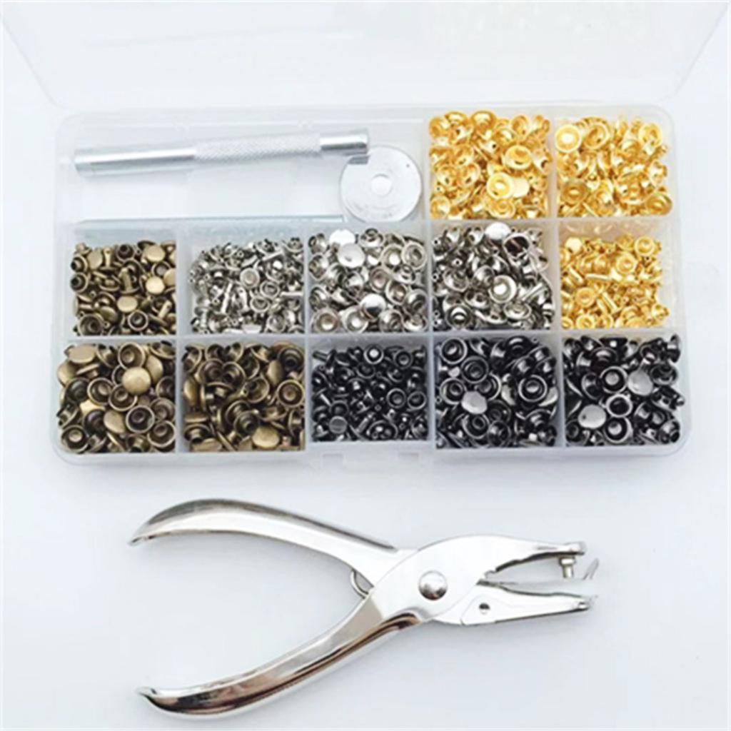 180 Sets Leather Rivets Double Caps Rivet Tubular Metal Studs with 3 Setting Tool Punch Plier for Leather Craft Repair