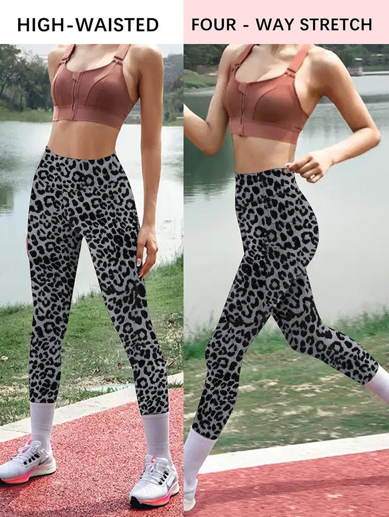 Sports Yoga Long Pants Fashionable Slim-fit Pocket Leopard-print Fitness Leggings High-waisted Butt-lifting Leggings
