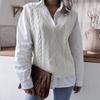 Women Spring Fall Knitted Vest Sweater Jumper Pullovers Top V-neck Twist Collar Sleeveless Loose Waist Solid Color S-L