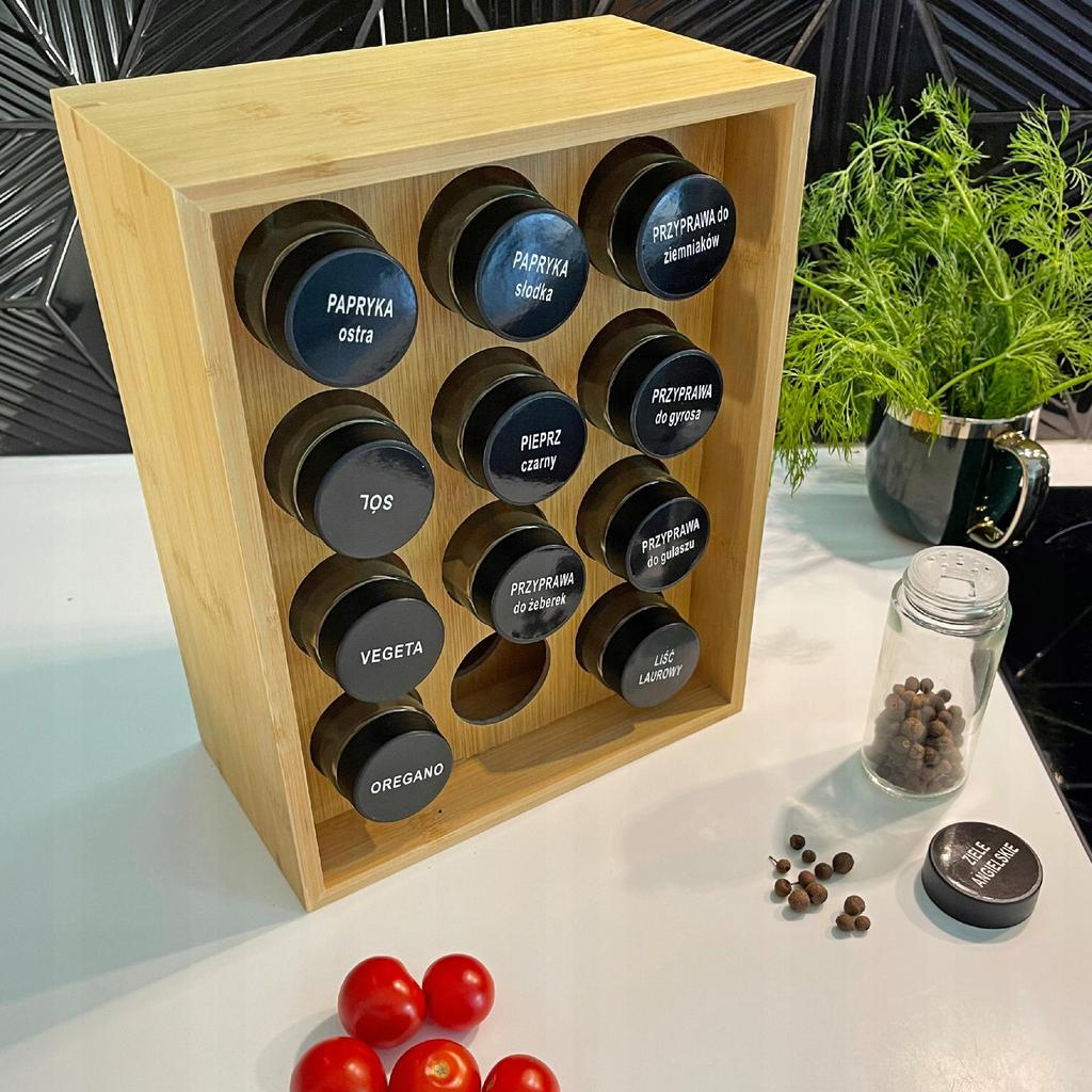 Organizer Set of 12 Glass Spice Jars Stand Labels 48 Pcs