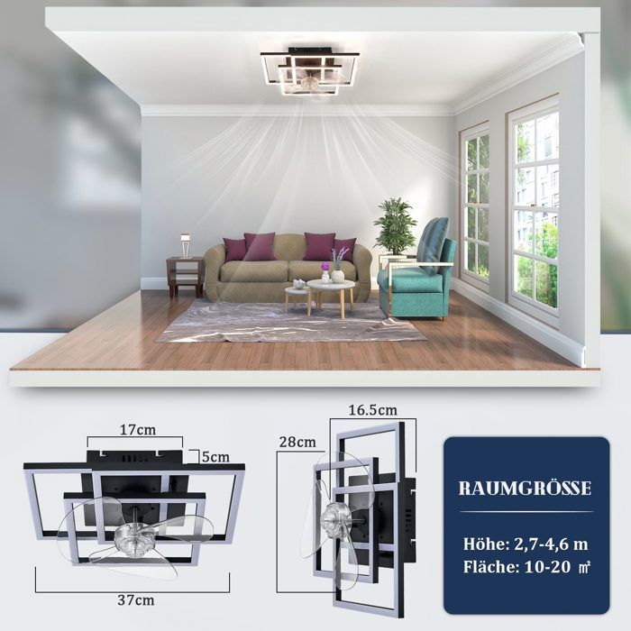 Ventilateur de plafond silencieux NETTLIFE avec éclairage LED, 3000-6500K, télécommande minuterie, 6 vitesses, chambre/salon