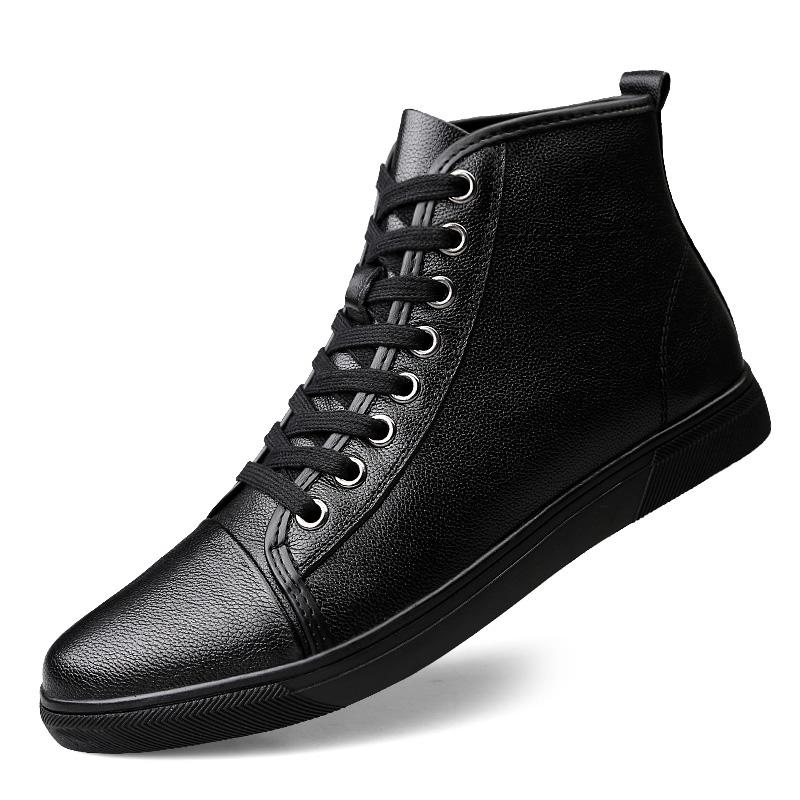 Новые модные мужские повседневные туфли из натуральной кожи, универсальные черные высокие деловые туфли, зимние мужские хлопковые туфли с бархатными ремешками