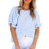 Summer Women's T-shirt Tops Women's Print Bubble Sleeve Set Head Round Neck Short Sleeve