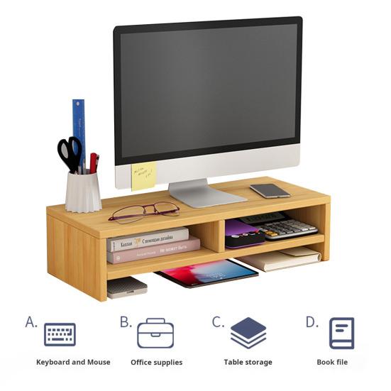 Wooden Computer Elevated Rack Monitor Stand Riser with Storage Compartment Easy Installation Office Desk Storage Organizer Laptop Holder