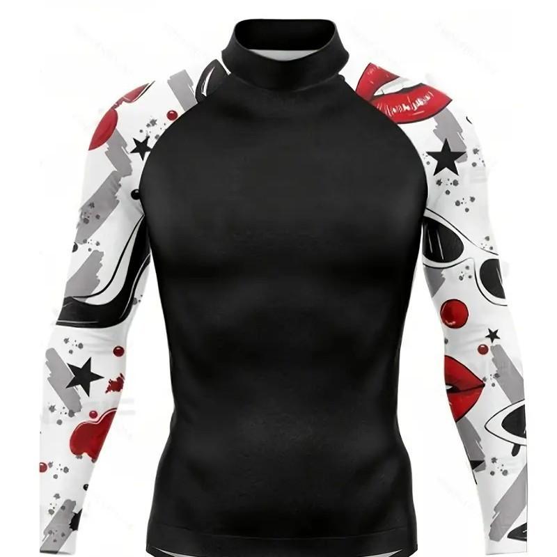 Mens Long Sleeve Rash Guard With Unique Print UV Protection Surfing Outdoor Activities