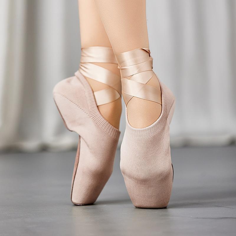 Женские Детские Ремешки Легкая Вязаная Пуанты Взрослые Дышащие Вязаные Танцевальные Туфли на Шнурках Прямые Продажи с Завода