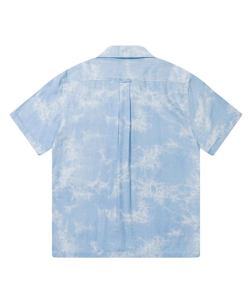 PRODESHIRT [Комфорт] Джинсовая рубашка-кемпинг с открытым воротником в кубинском стиле (Мисти Блю)