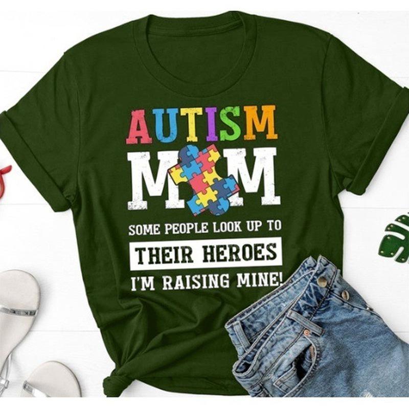 Футболка с принтом «Autism Mom Letter», женская, с коротким рукавом и круглым вырезом, свободная, летняя, женская, футболка, топы, Camisetas Mujer