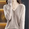 Cardigan Sweater Female Autumn and Winter New Wool Women Fashion V-neck Hollow Knit Loose Short Sweater Coat