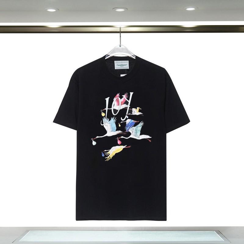 Casablanca Short Sleeve T-Shirt Couples Round Neck Loose Fit Cotton Casual Daily Wear
