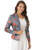 Allegra K Women's Gray Floral Blazer Jacket, Long Sleeve, Print, Notch Lapel, Open Front, Short Length, Size L