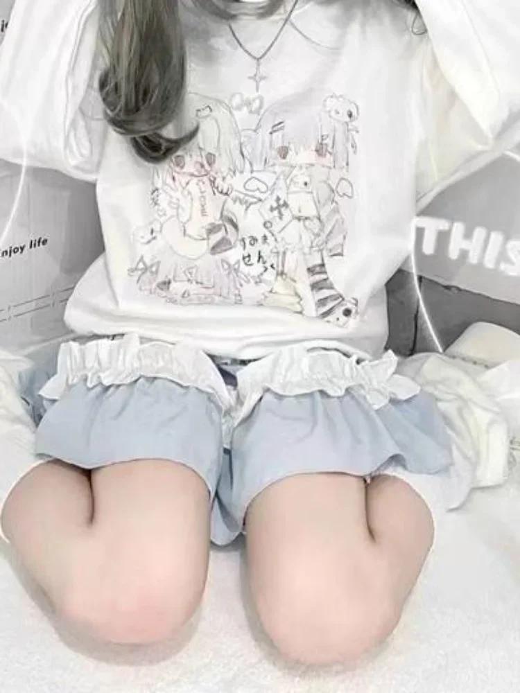 Y2k японский Harajuku аниме белый худи кавайный милый мультфильм уличная одежда школьный свитшот длинный рукав топы