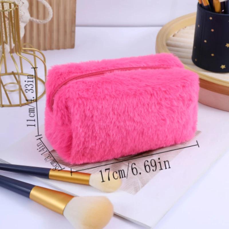 Новая простая модная плюшевая косметичка-клатч цвета конфет, переносная косметичка, косметичка, косметичка для путешествий, органайзер для набора косметики