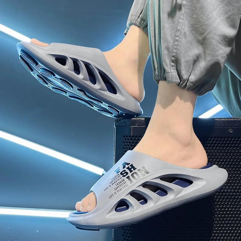 Летние мужские тапочкисупер мягкие нескользящие новые пляжные тапочки, износостойкие, модные, повседневные сандалии класса люкс из ЭВА на толстой подошве