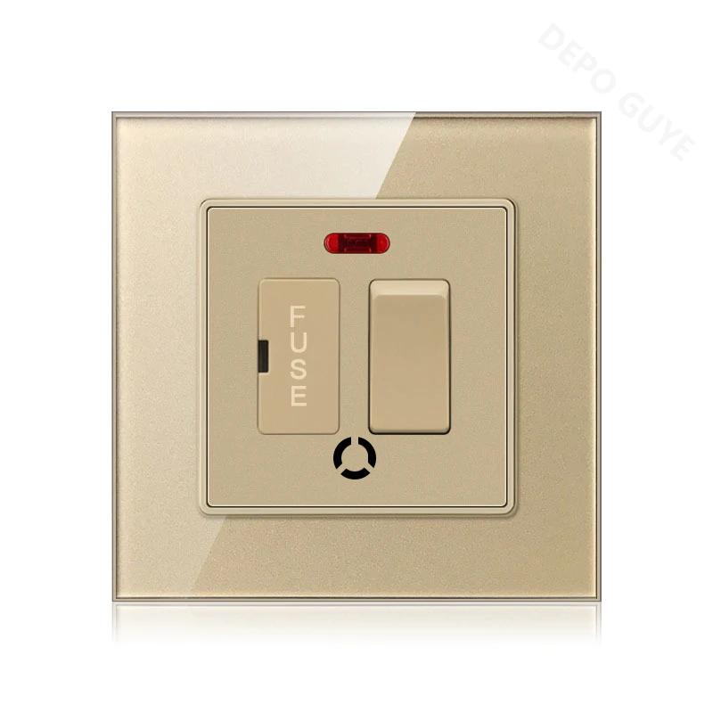 86 Тип UK 13A Переключатель с предохранителем Электрический выключатель Световые шпоры Неоновый черный Белый серый Закаленное стекло Предохранитель 13A Настенный выключатель Панель