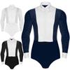 Men Latin Dance Leotard Tango Rumba Cha-cha Ballroom Modern Dance Bodysuit with Bowtie Performance Dancewear