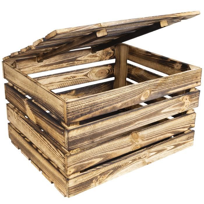 Сундук для хранения - CREATIVE DECO - Обожженное дерево - 50 x 40 x 30 см - Стиль индустриальный-лофт - Прочный