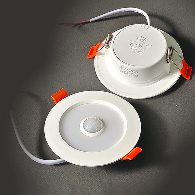 Датчик движения тела человека Точечный светодиодный встраиваемый светильник Lamparas 220 В Потолочный светильник 5 Вт 7 Вт 9 Вт Холодный белый Панельный светильник Для коридора Лестницы Склада