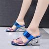 Summer New Patent Leather Women Sandals Fashion  Thick High Heels Slippers Woman Outdoor Casual Solid Color Beach Flip Flop