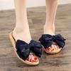 Women Summer Home Slippers New Breathable Indoor Fabric Linen Slippers Cute Big Bow Sandals Slippers Non-slip Wear-resisitant