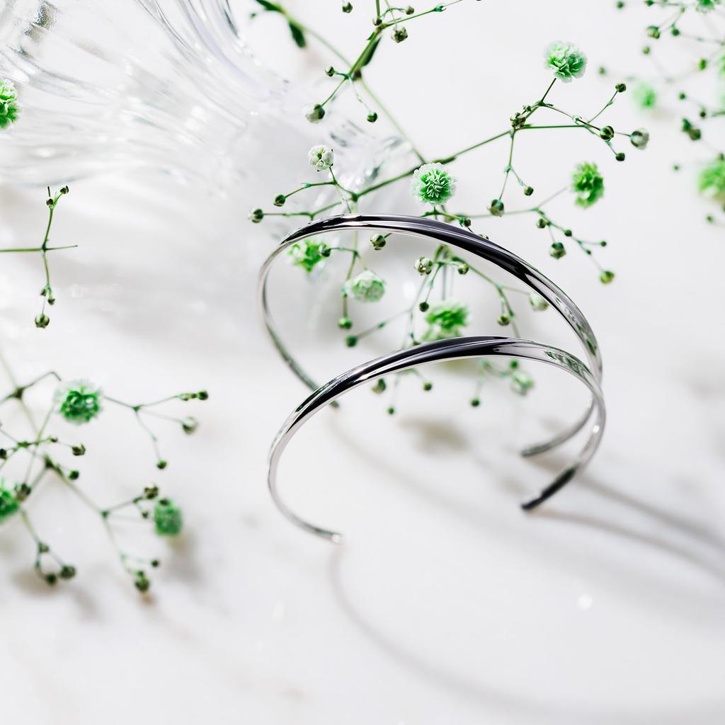 Pair of Set of Surgical Stainless Steel Wave 4SBG047SV 4SBG048SV [White Clover] Bangles, 2, 316L, Twist, Slim, &