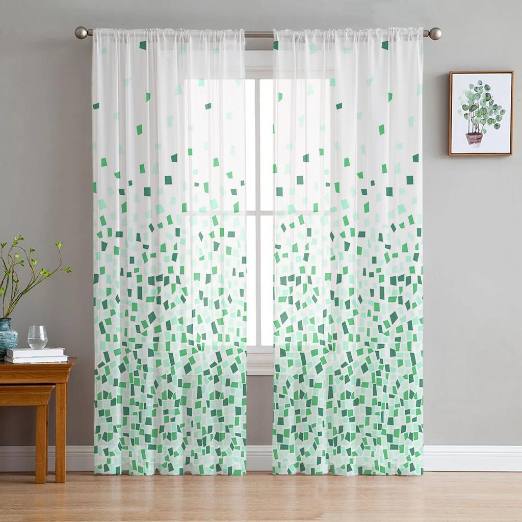 Geometric Figures Red Black Grey Abstract Bedroom Transparent Sheer Curtains Holiday Decoration Window Voile Tulle Curtain