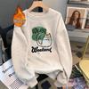 Women's 300g Chinese Cotton Sweatshirt, Cartoon Print, Korean-Style, Loose Fit, Versatile Casual Top for Spring and Autumn
