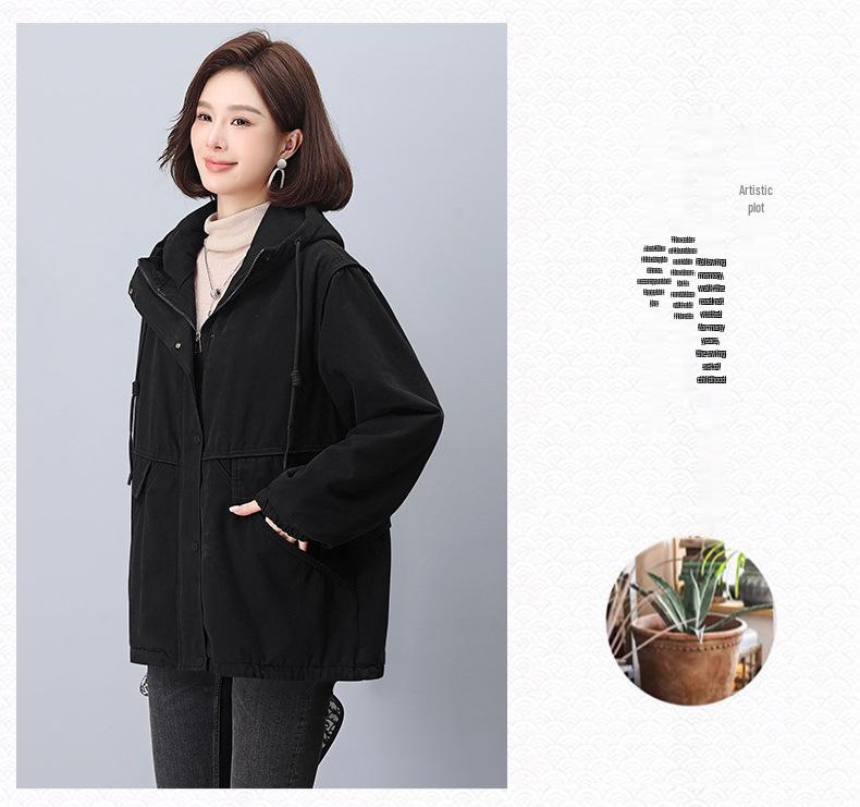 Women's 2024 Winter Fleece-Lined Thick Cotton Parka - Korean Style, Loose Fit for Mid-Aged Moms