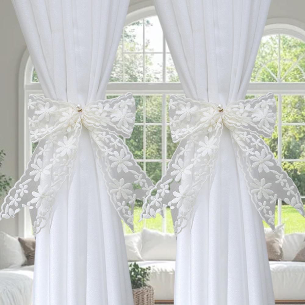 2Pcs/set Lace Bow-knot Curtain Strap Adjustable Window Curtain Buckles Creative Curtain Fixator