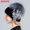 Women's Fur Hats Fluffy Winter Warm Knitted Natural Mink Fur Hats Fashion Top Hats Women's Natural Fur Hats
