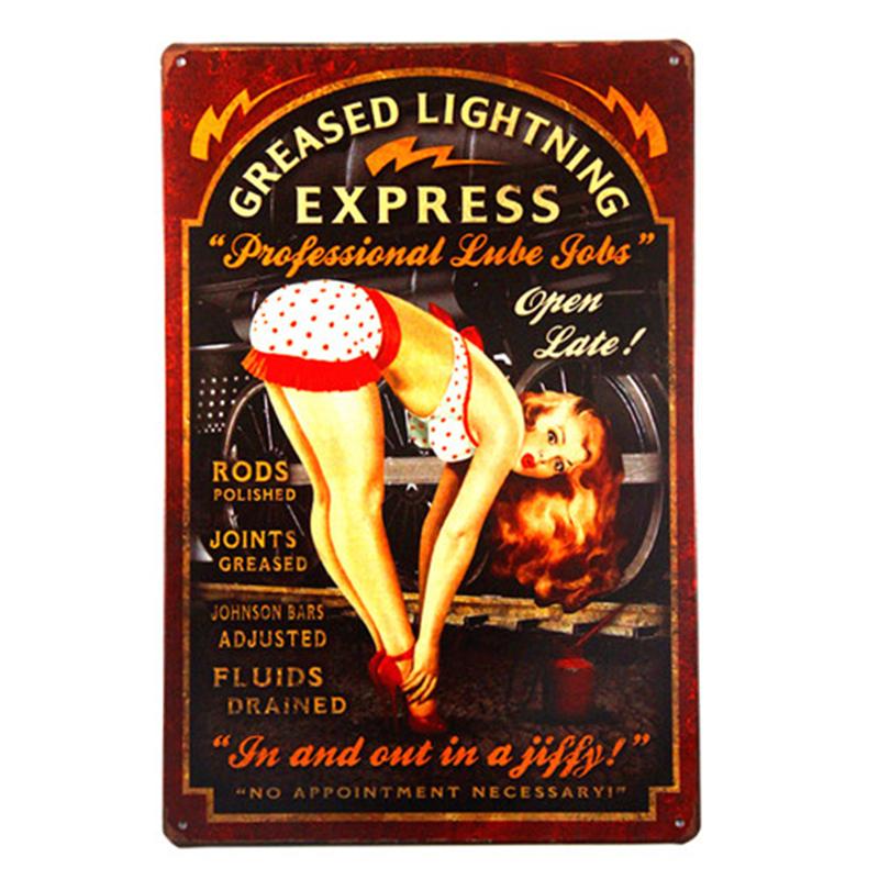 Полный сервис в стиле пин-ап, винтажные газовые масла, ретро жестяная вывеска, художественный плакат, подвесные тарелки