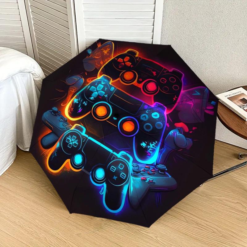 1pc Video Game Controllers Neon Artwork Umbrella with Plastic Handle,Suitable for All Seasons Home Travel Outdoor UmbrellaDD479