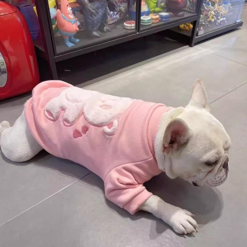 Pink Fleece-lined Pet Hoodie French Bulldog Pug Schnauzer Teddy Corgi Winter Warm Dog Sweater