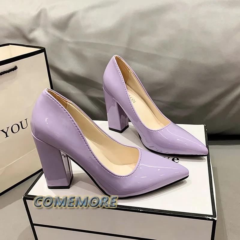 Туфли на высоком каблуке женские весна осень с острым носком на толстом каблуке рабочие туфли модные туфли сексуальные вечерние большие размеры 35-43 свадебные туфли невесты