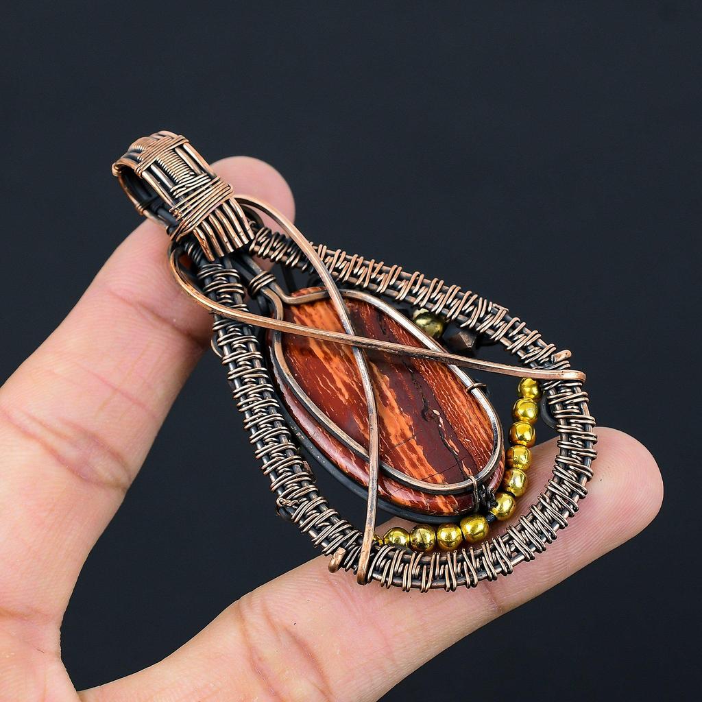 Red Snake Skin Pendant Gemstone Handmade Jewelry, 999 Copper Wire Wrapped Pendant, Gift For Wife Jewelry