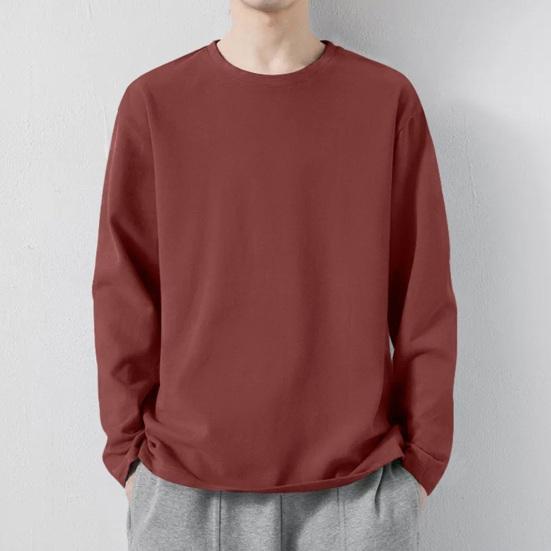 Men Sport Top Loose Pure Color Round Neck Quick-drying Plus Size Mid Length Long Sleeves Homewear Gym Running Basketball T-shirt