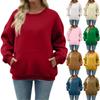 Women's Casual Fashion Long Sleeve Solid Color Round Neck Sweatshirt Top With Pocket