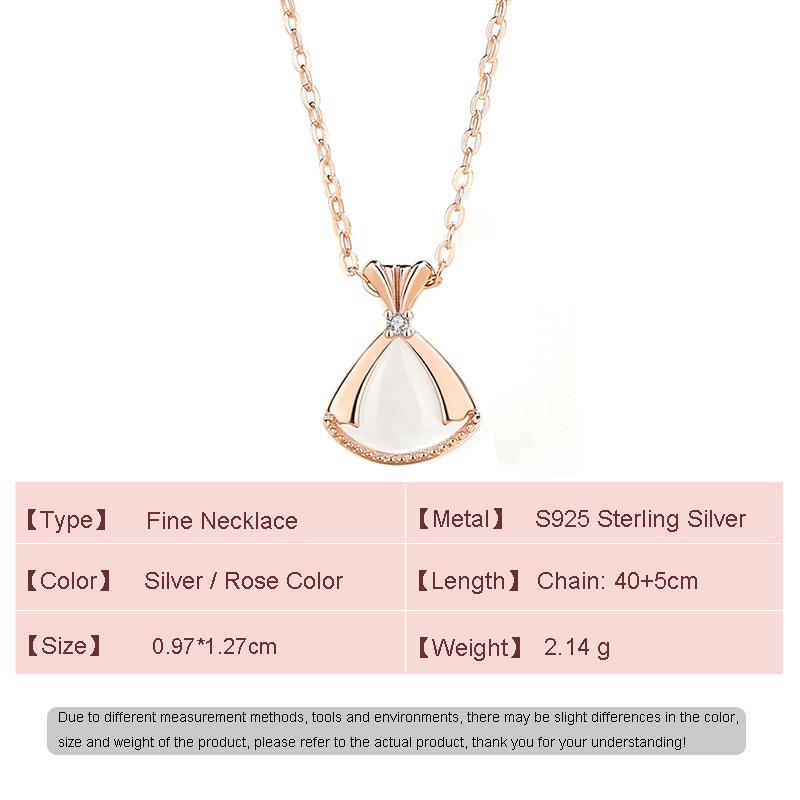 European S925 Sterling Silver Skirt Necklace Aaa Cz Fritillary Simple Rose Color Pendant For Women Birthday Gift Jewelry +Box
