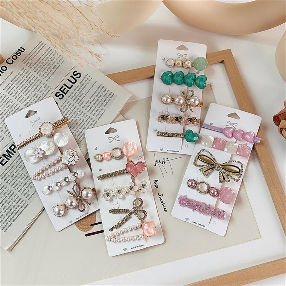 1Set Handmade Pearls Hair Clips Pin for Women Fashion Geometric Heart Barrettes Headwear Girls Sweet Hairpins Hair Accessories