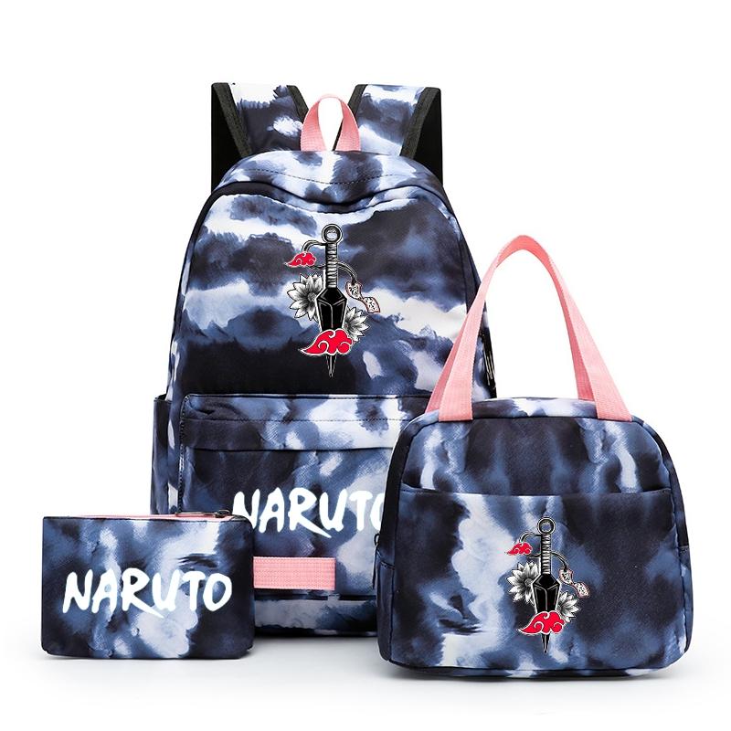 3Pcs/set Anime Naruto Backpack Back To Schoobag with Lunch Bag for Teen Gir Boy Student Bookbag Men Women Leisure Travel Bag