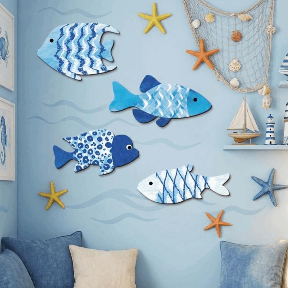 Ocean Theme Wooden Fish Wall Decor Marine Style Nautical Wall Art Living Room Decor