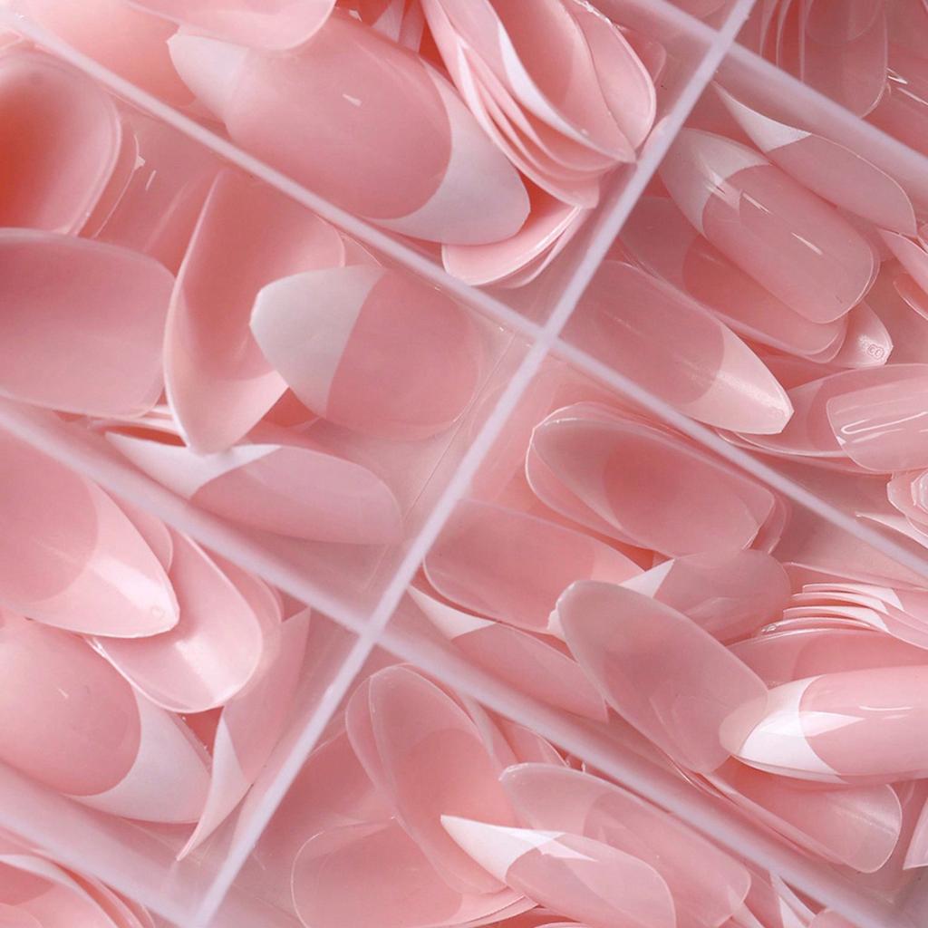 360 шт./коробка глянцевые мягкие гелевые розовые французские типсы средние миндально-белые простые накладные ногти 10 сеток накладные ногти