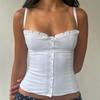White Button Corset Top Retro Lace Stitching Thin Cropped Top Elegant Ladies Clothes