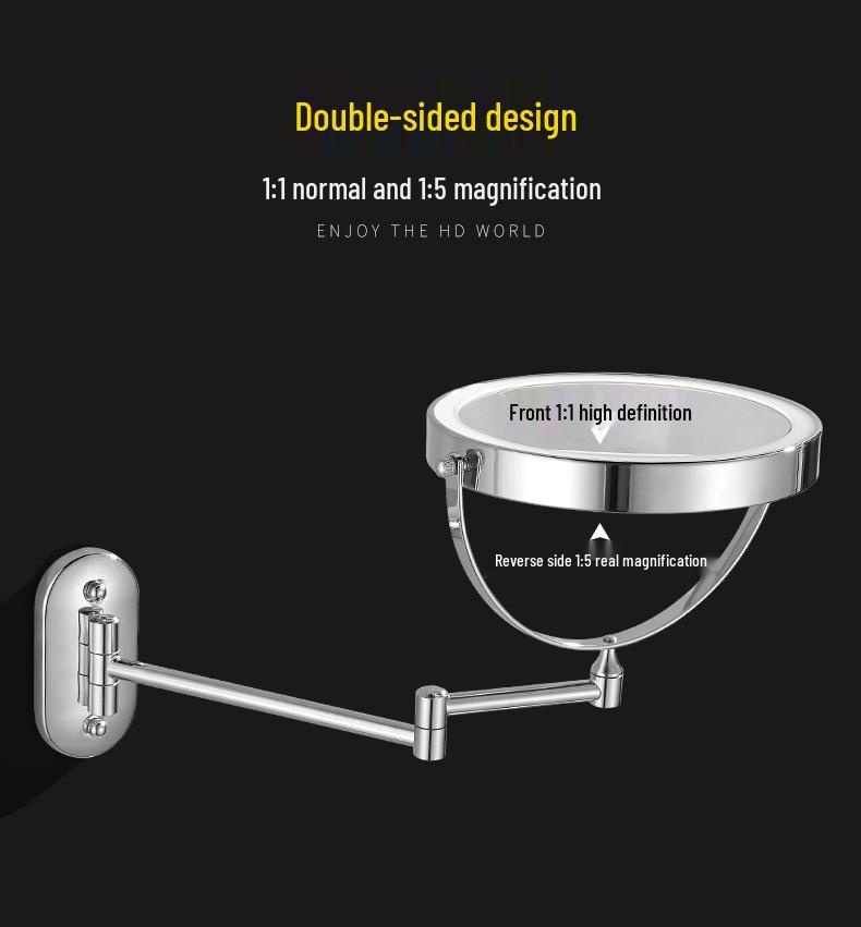 8-Inch Double-Sided LED Makeup Mirror: Wall-Mounted, Folding, Retractable, Lighted, Magnifying, Rechargeable Bathroom Vanity Mirror.
