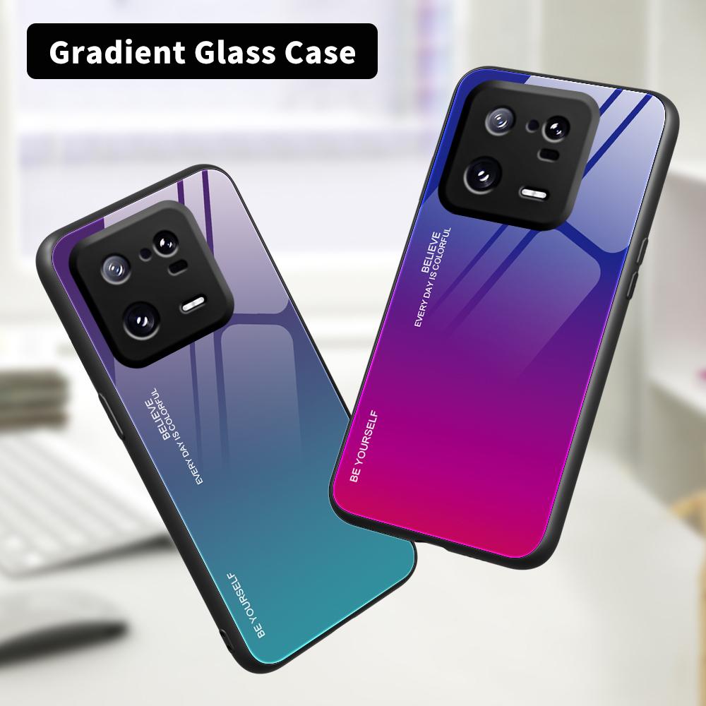 For Xiaomi 13 5G Gradient Color Tempered Glass Phone Case PC+TPU Fall Prevention Protective Cover