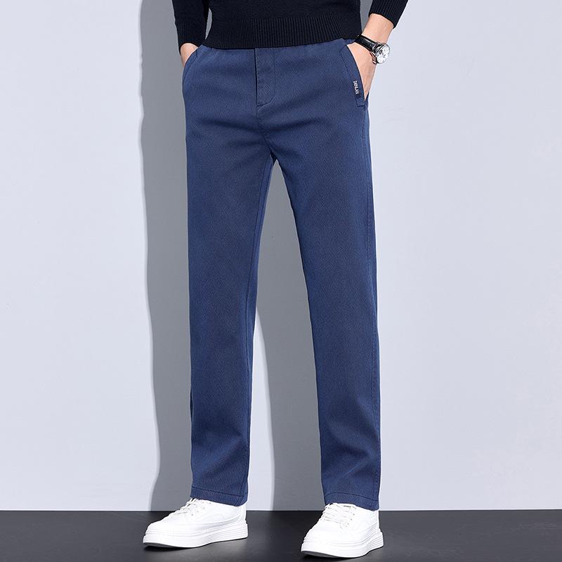 Мужские повседневные прямые брюки из высококачественного лиоцелла класса люкс из толстого эластичного бархата