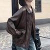Пальто из кожи Майяра American Sweet Cool Wear Brown Pu Leather Coat Windproof Free Retro Motorcycle Jacket