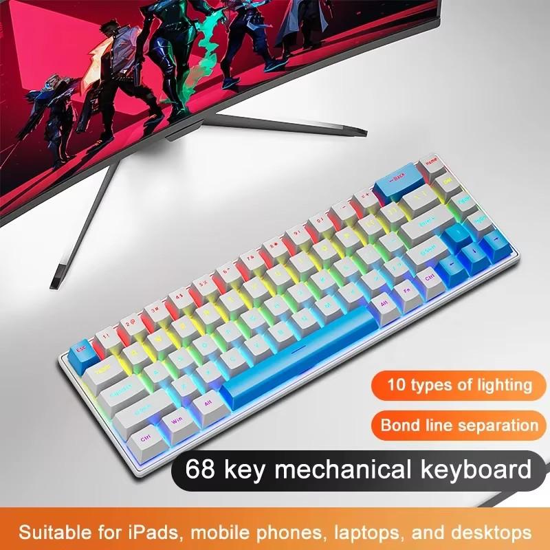 K68 Проводная механическая клавиатура 10 видов цветной подсветки Игровая и офисная Для системы Microsoft Windows и IOS