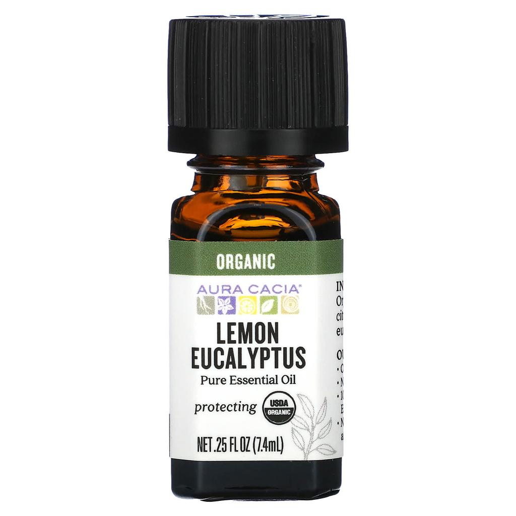 Aura Cacia Organic Pure Essential Oil, Lemon Eucalyptus, 0.25 Fl Oz (7.4 Ml)