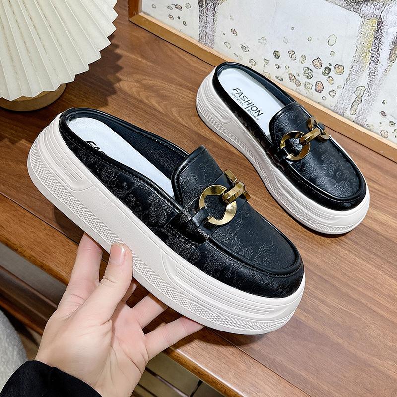 Baotou half shappers женские новые туфли на толстой подошве без каблука с полуподдержкой летом 2025 года носят ленивые туфли с одной педалью